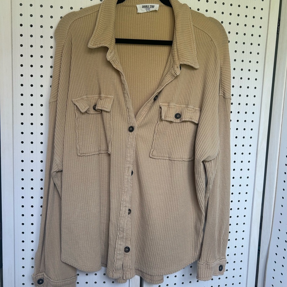 Double Zero Beige Waffle Knit Button-Up Shirt